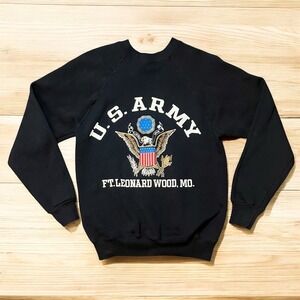 Vintage US Army Ft. Leonard Wood Military Sweatshirt Size Small Artex USA Black